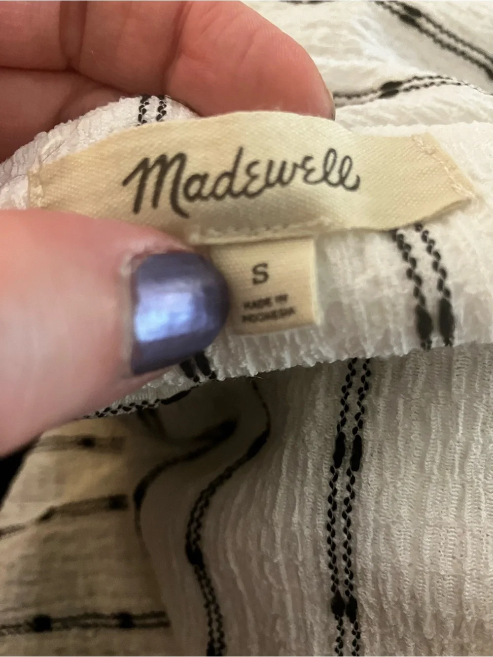 Madewell Smocked Puff Sleeve Peplum Blouse White Black Striped Size S